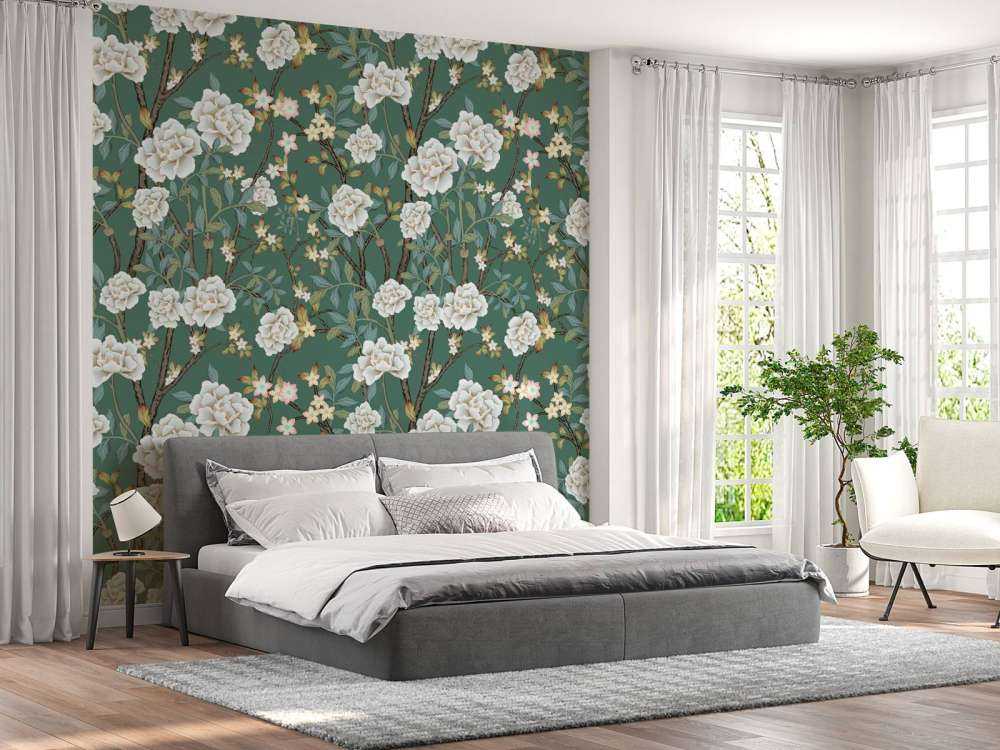 Peonies on green background