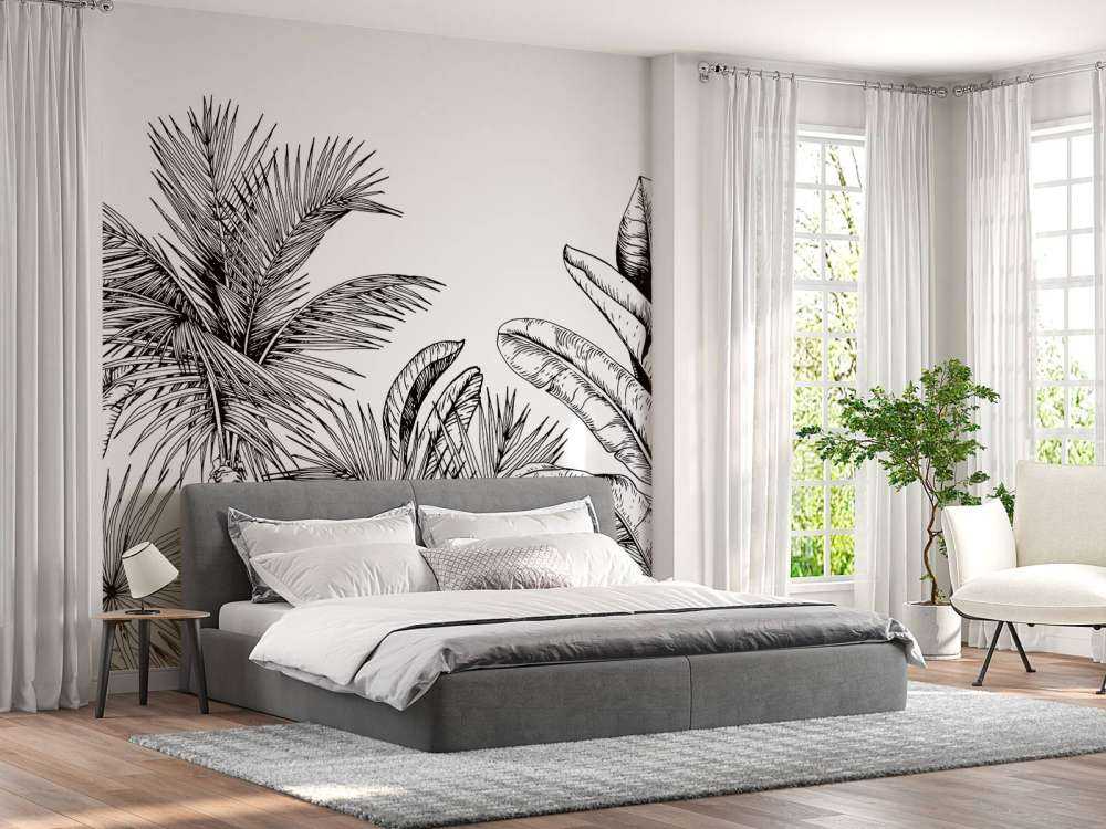 Palm trees and banana leaves
