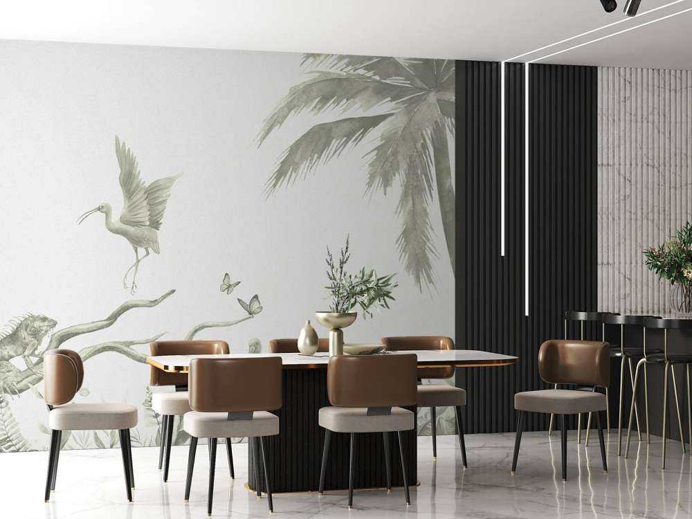 Branch with jungle animals in green