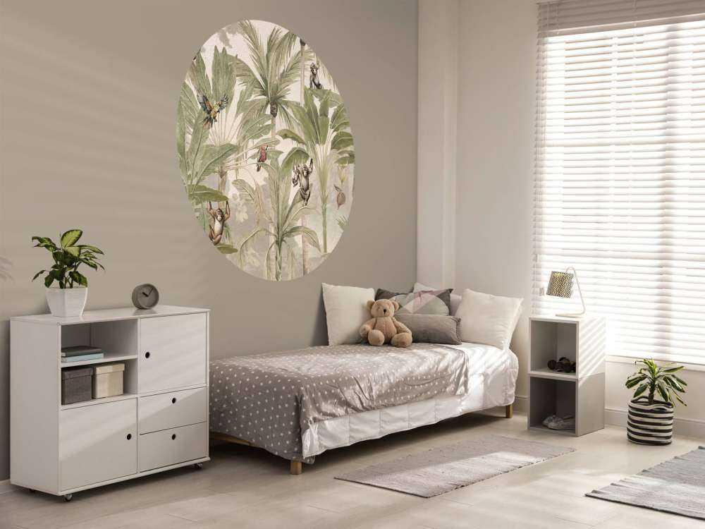 Jungle with monkeys and parrots