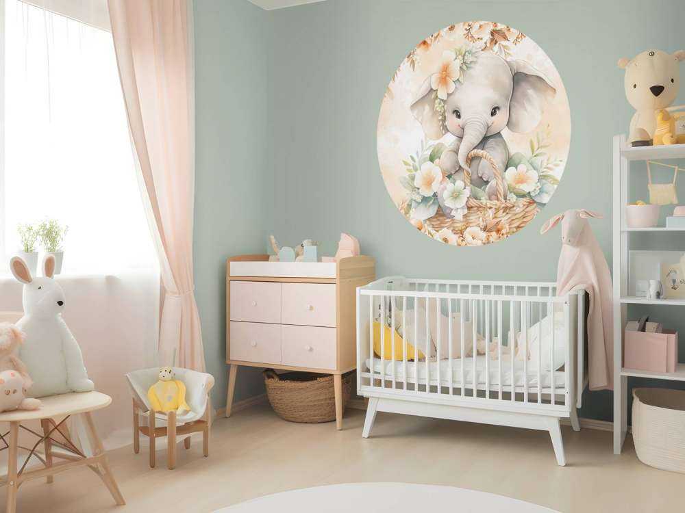 Cute elephant in flower basket