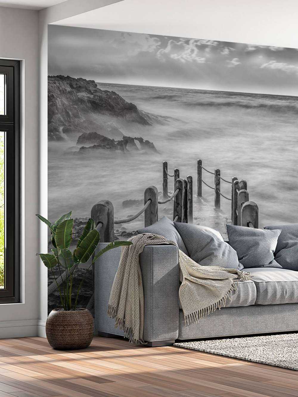 Wooden bridge to fog