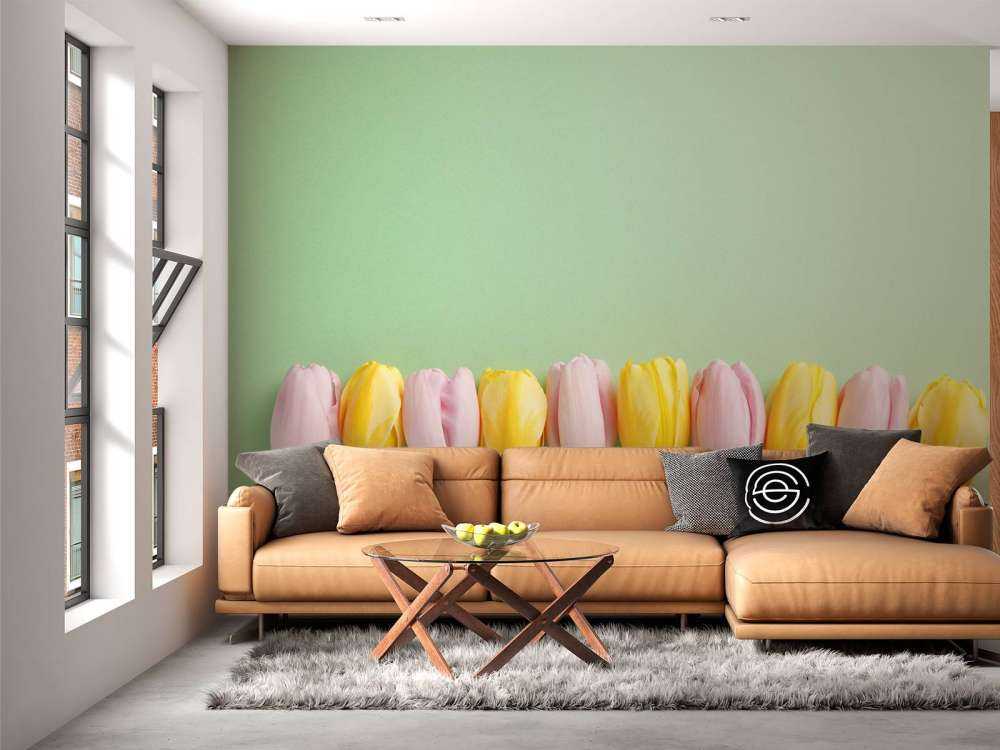 Small tulips on mint green