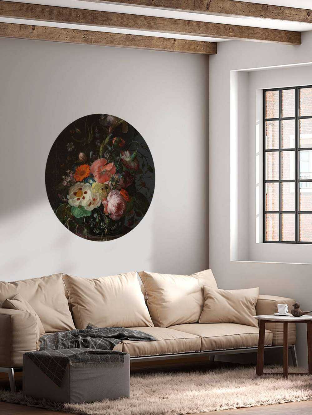 Still life with flowers on a marble tabletop