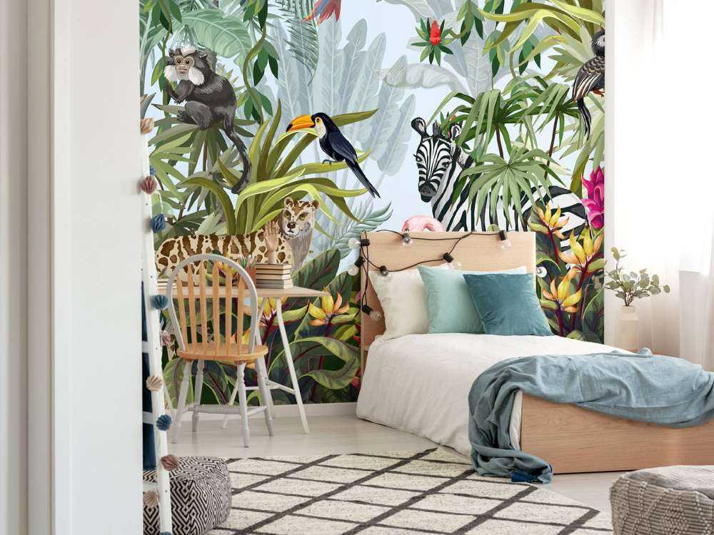 Colourful jungle with animals