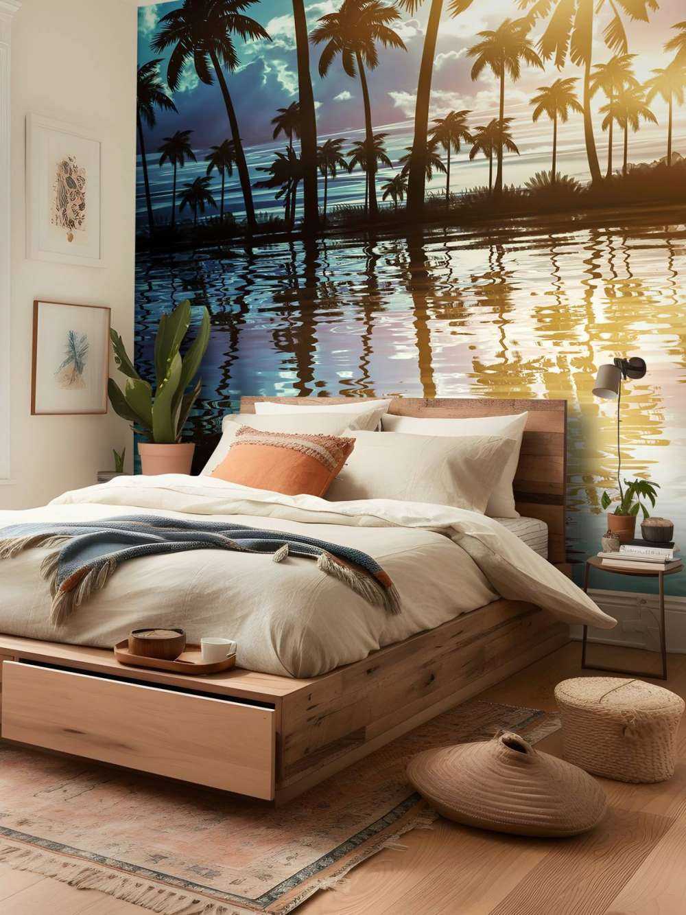 Night landscape with palm trees