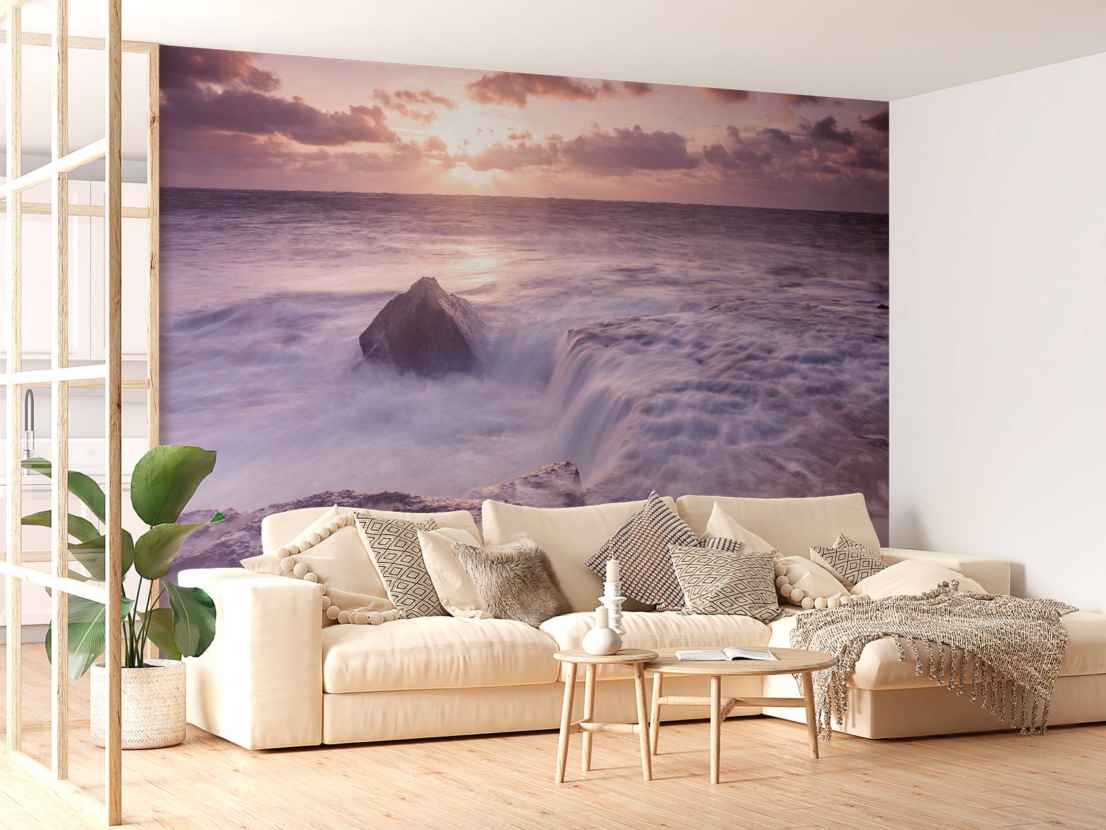 Wild sea at sunset