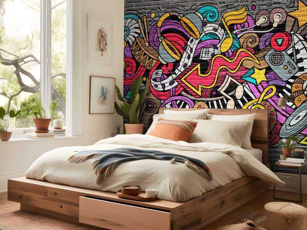 Music graffiti on brick