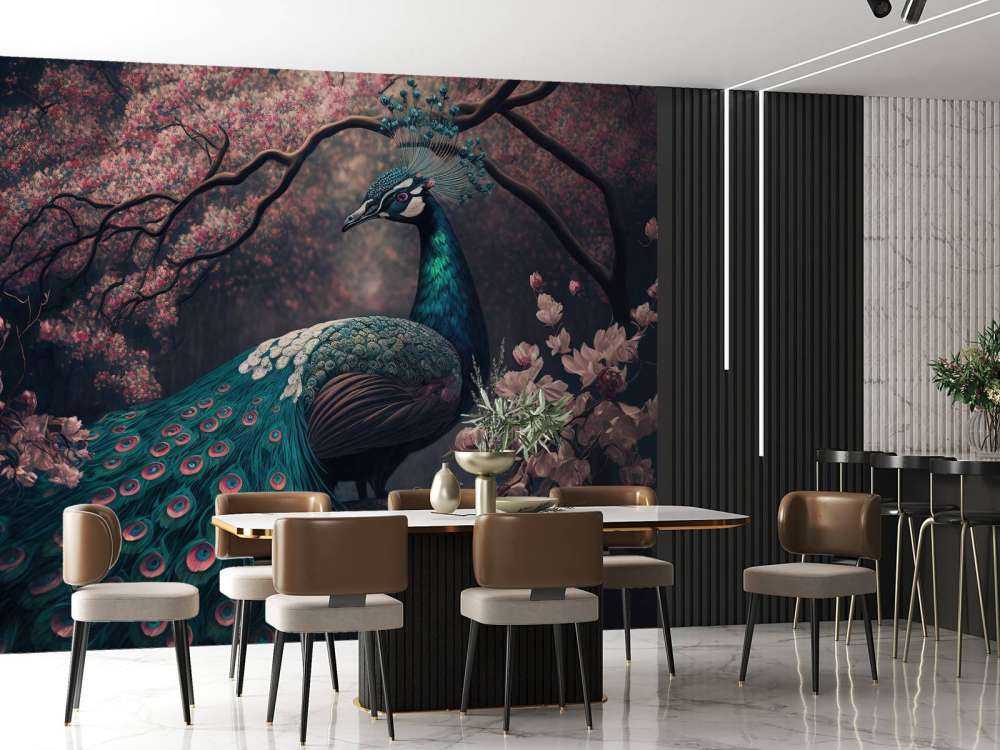 Peacock in Blossom Splendor