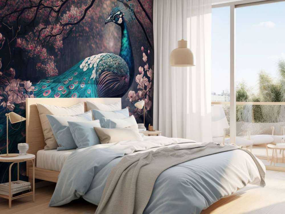 Peacock in Blossom Splendor