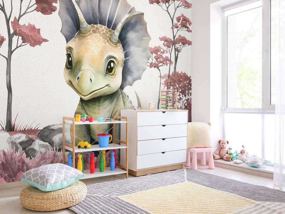 Baby triceratops in the pink jungle