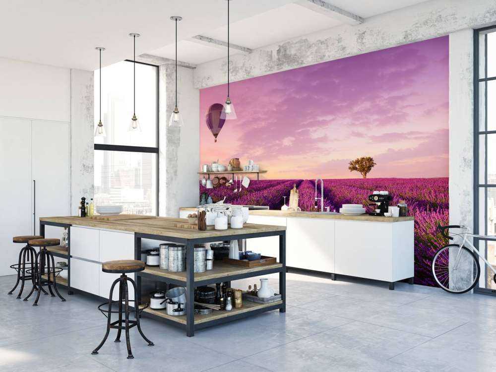 Lavender field and hot air balloon