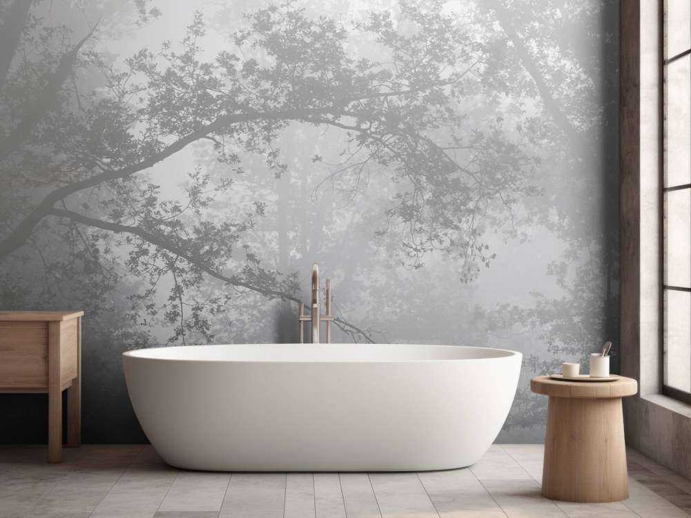 Beautiful forest in the fog