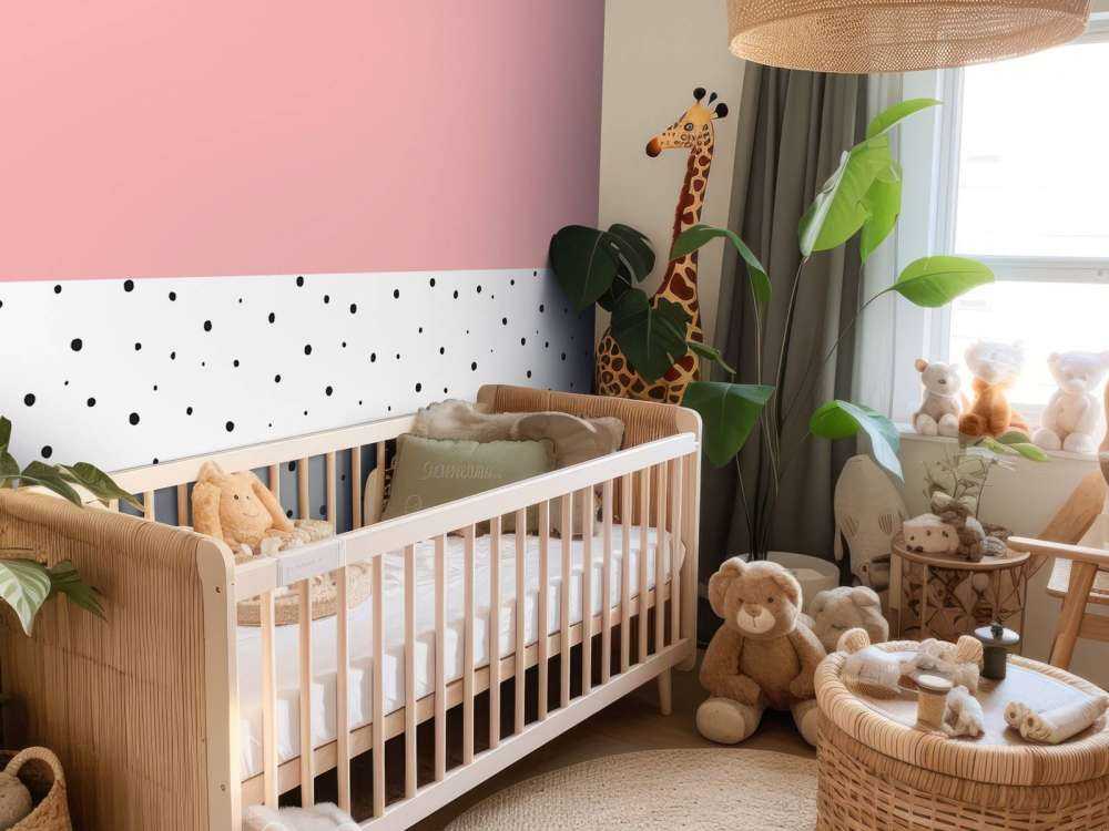 Pink and white areas with black dots