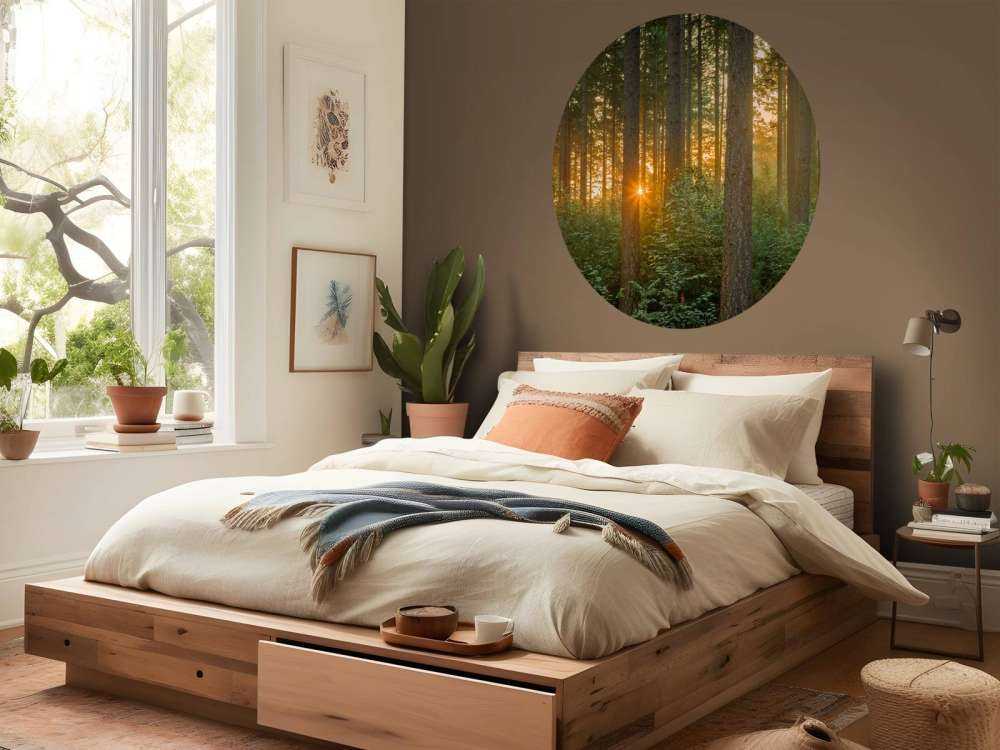 Sunbeams in a coniferous forest