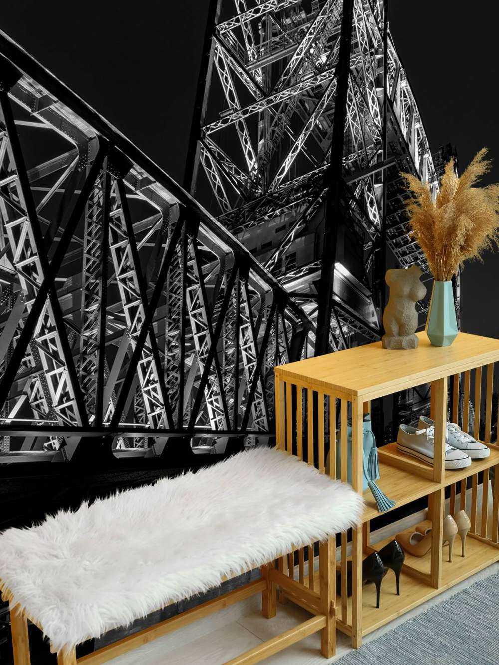 Former railroad bridge De Hef in Rotterdam in black and white 
