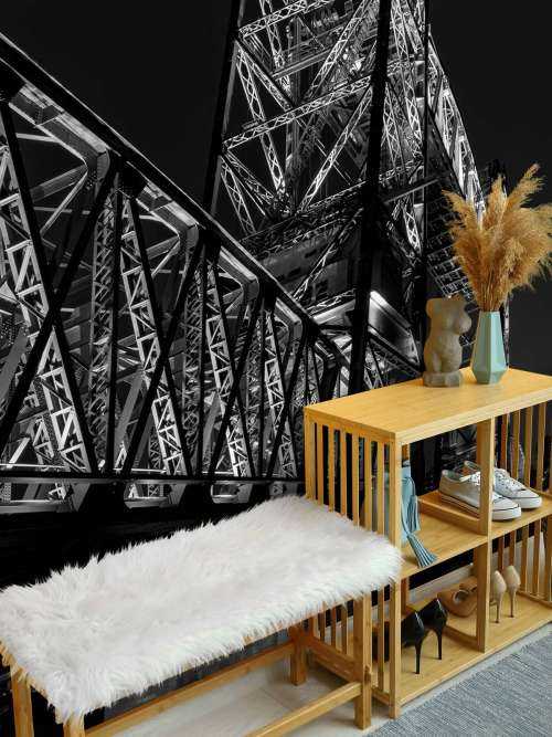 Former railroad bridge De Hef in Rotterdam in black and white 