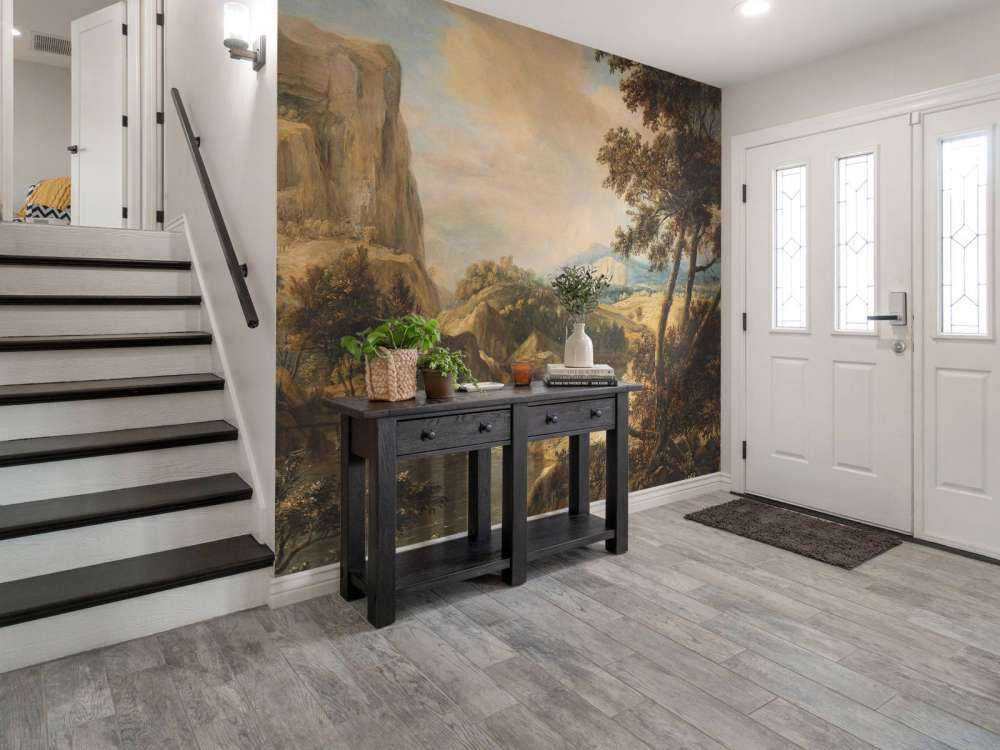 Mountainous landscape with fisherman