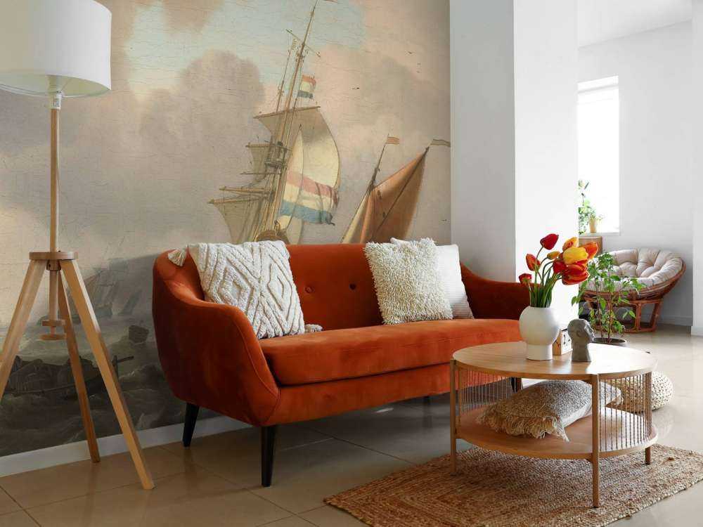 Rocky sea with ships