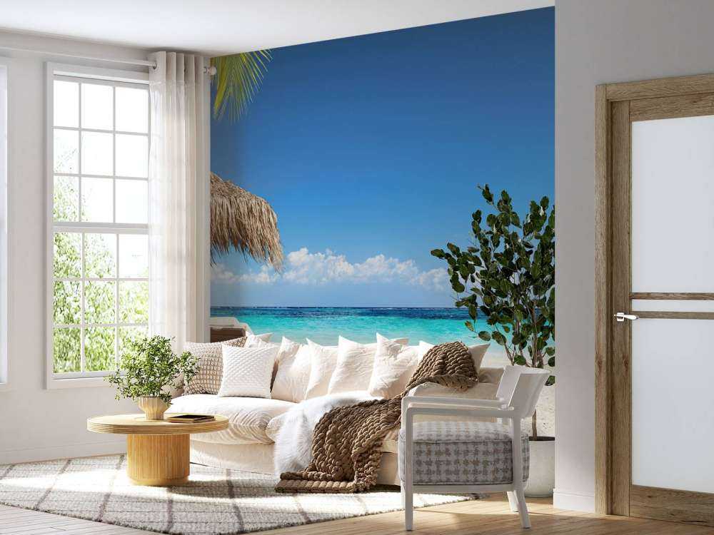 Chairs and parasol on tropical beach