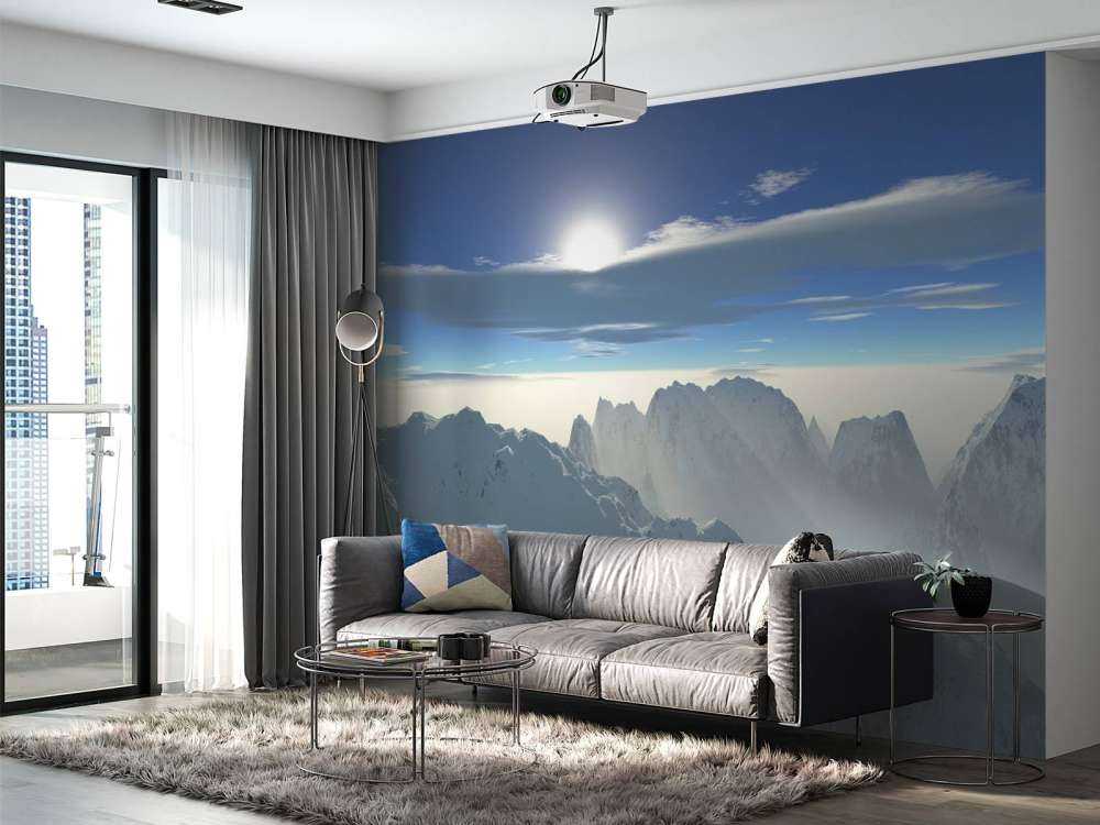 Snowy mountain peaks panorama