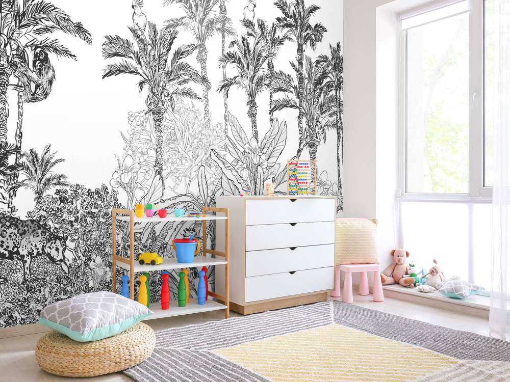 Drawn jungle in black and white