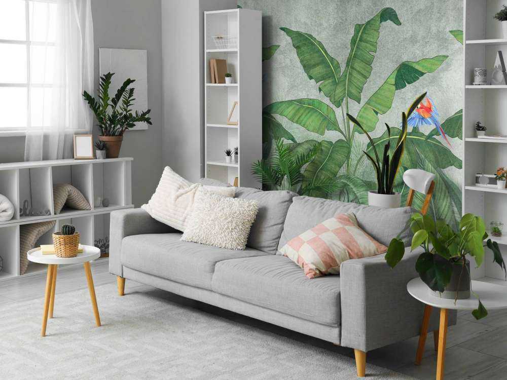 Tropical leaves on concrete