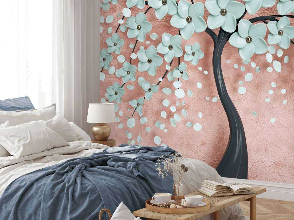 Black fantasy tree with mint flowers