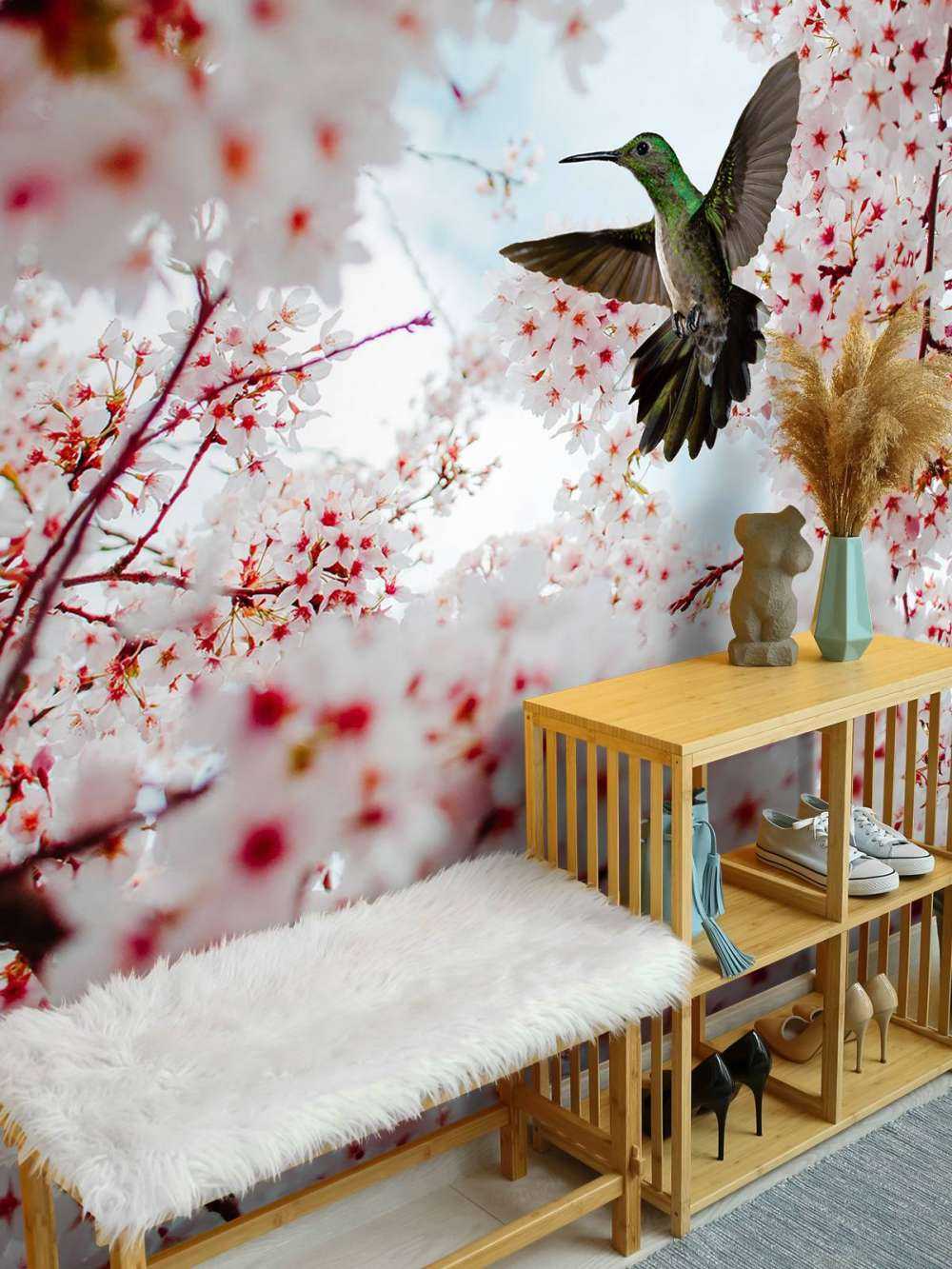 Hummingbird between the blossoms