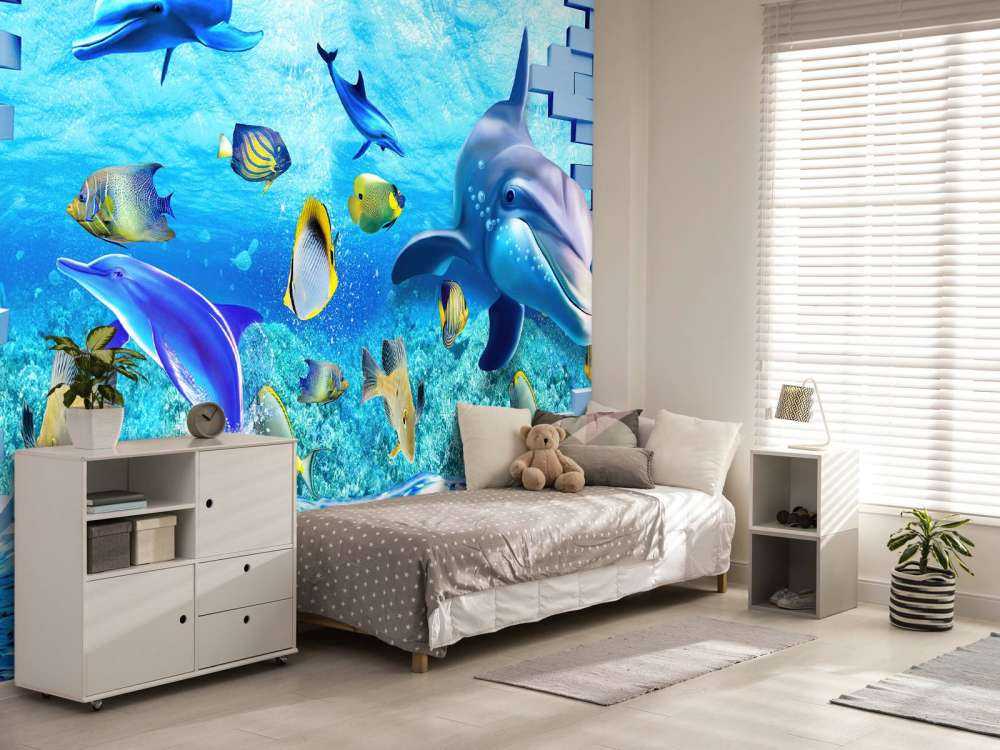 Dolphins behind a wall