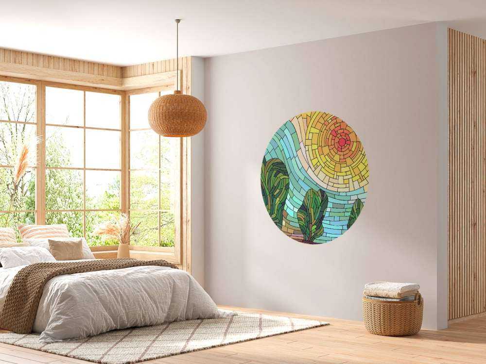 Red sun by the trees