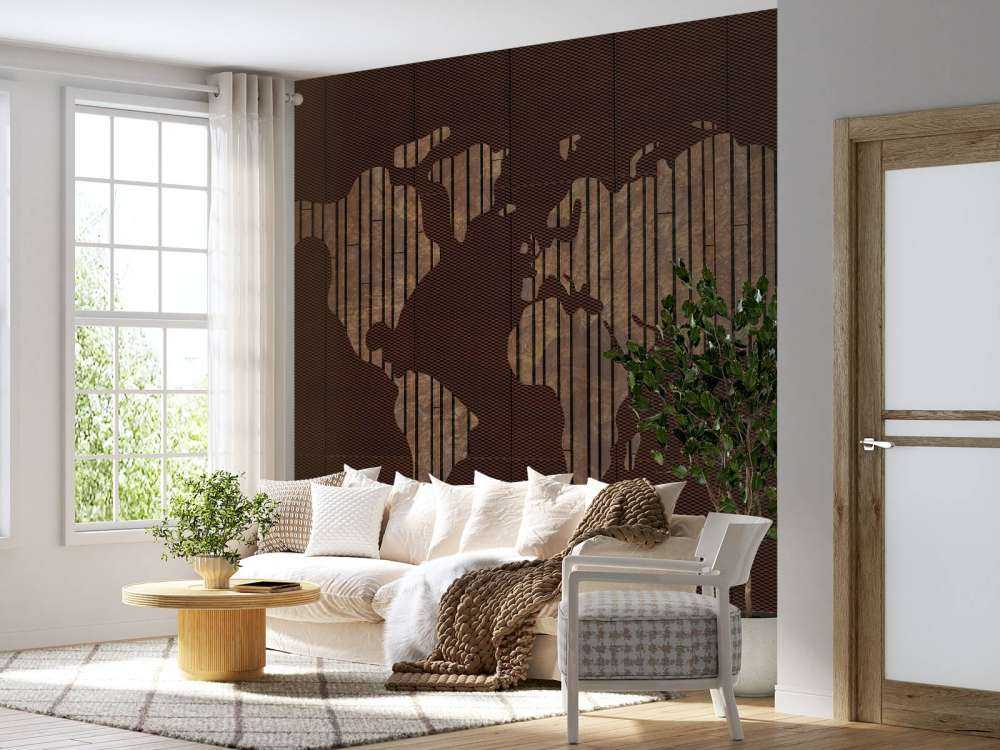 World map with wood structure