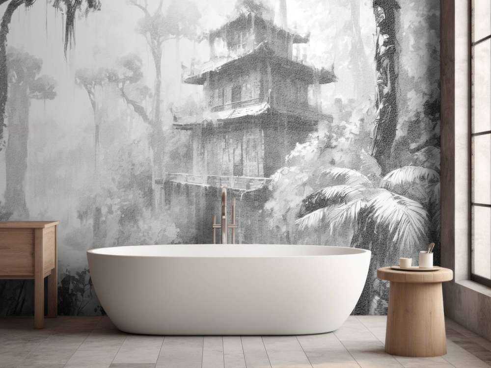 Hidden Hut in Misty Forest