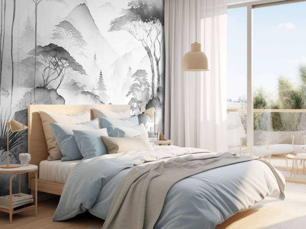 Mountain Lake in Misty Ink