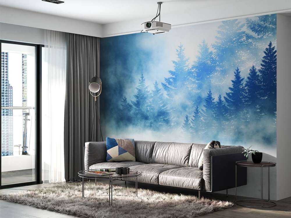 Dark forest with snow