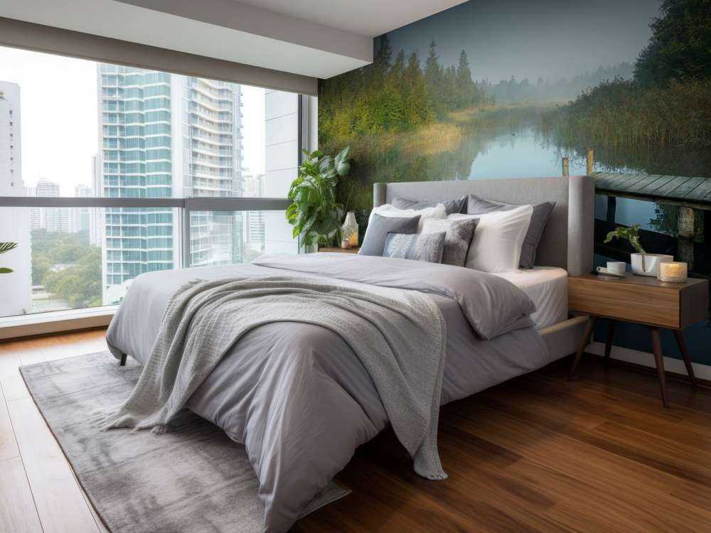 Wooden scaffolding in the forest