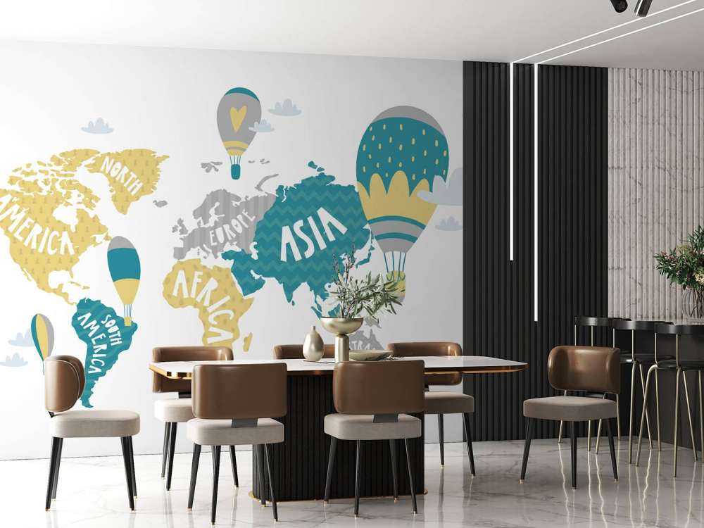 World map with balloons