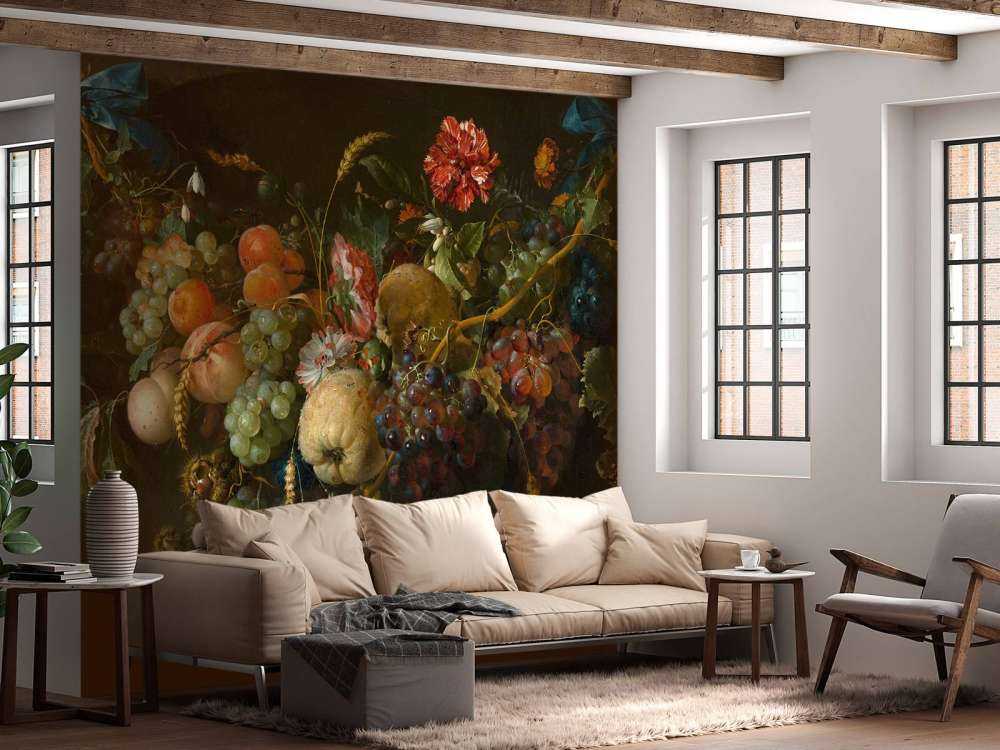 Garland of fruits with a few flowers