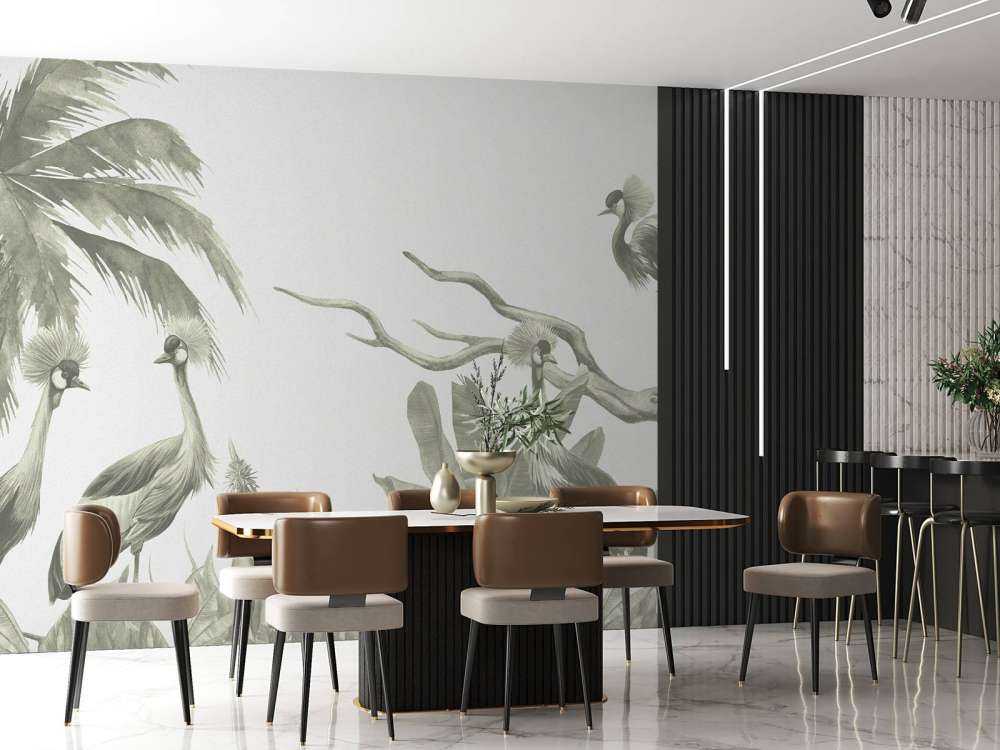 Jungle with cranes in green