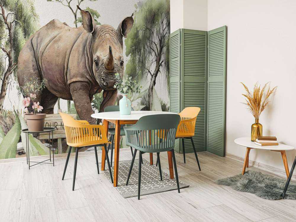 Baby rhino on the savannah