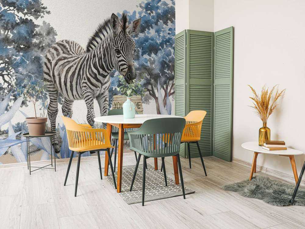 Young zebra in the wild blue