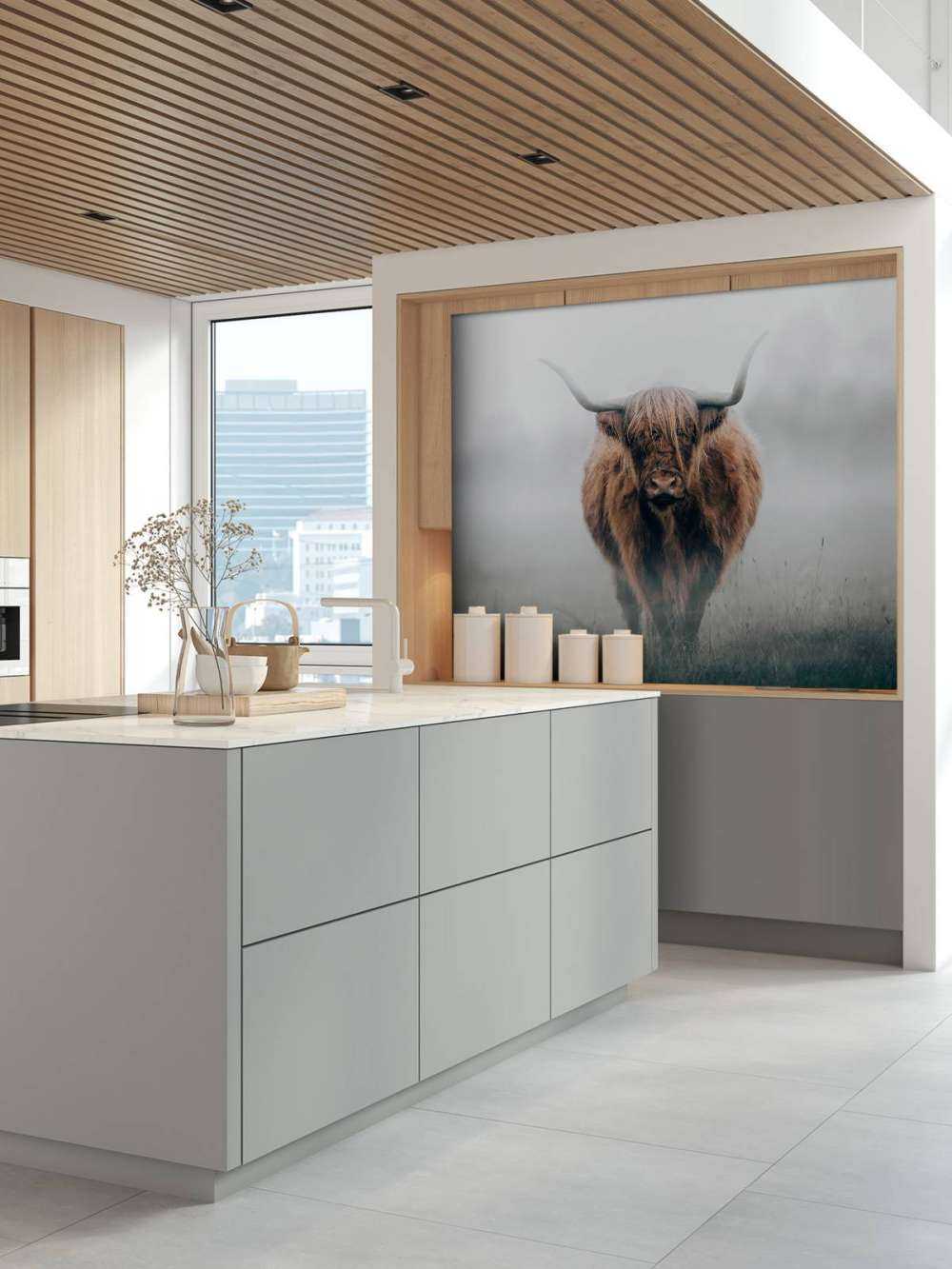 Scottish highlander in dense fog