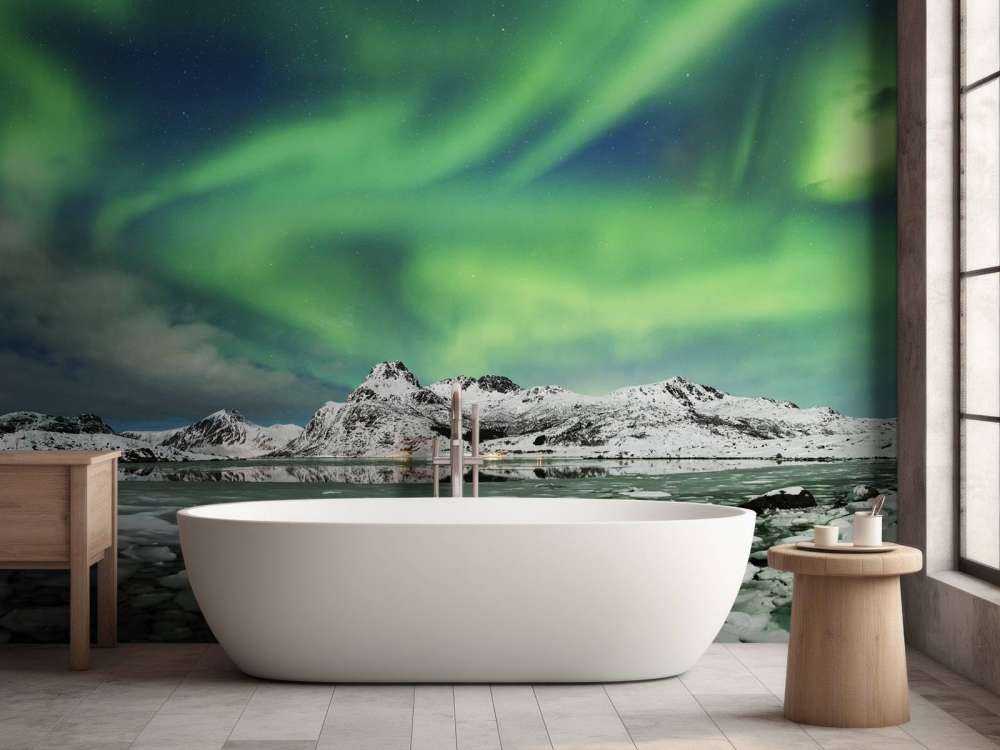 Northern lights above winter landscape