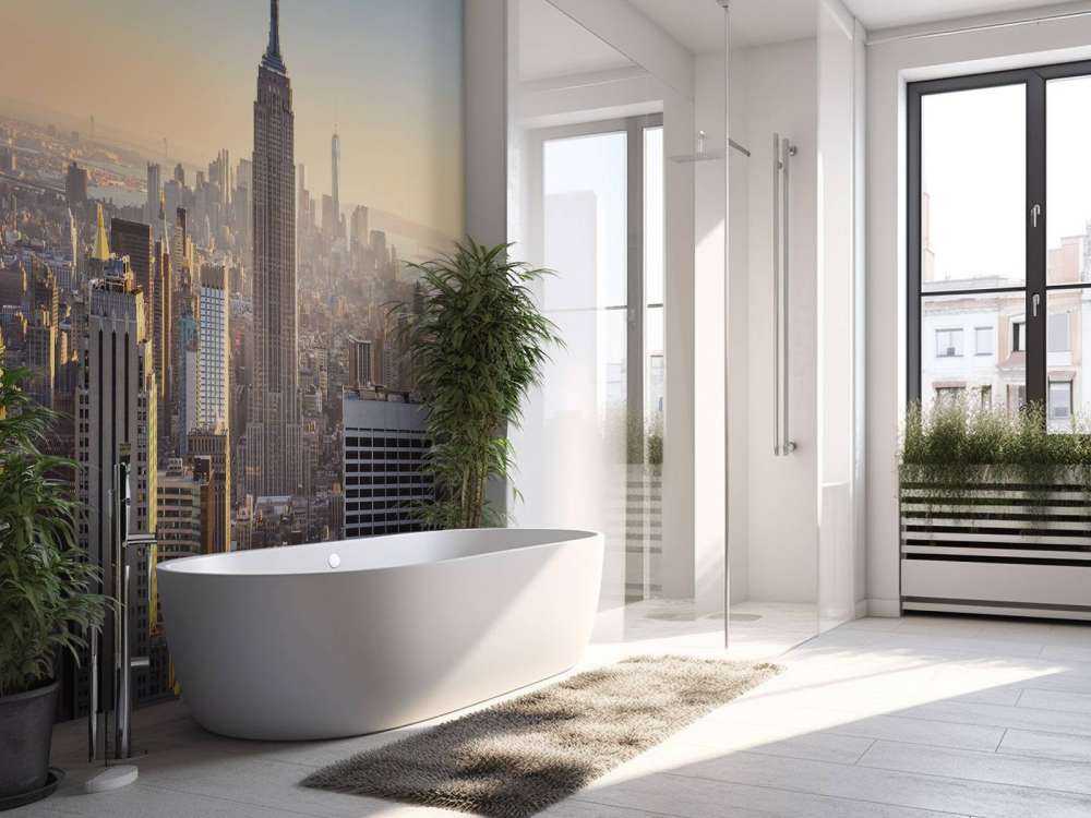 Skyline van New York bij zonsopkomst