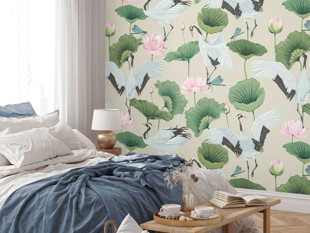 Witte kraanvogels, lichtbruin