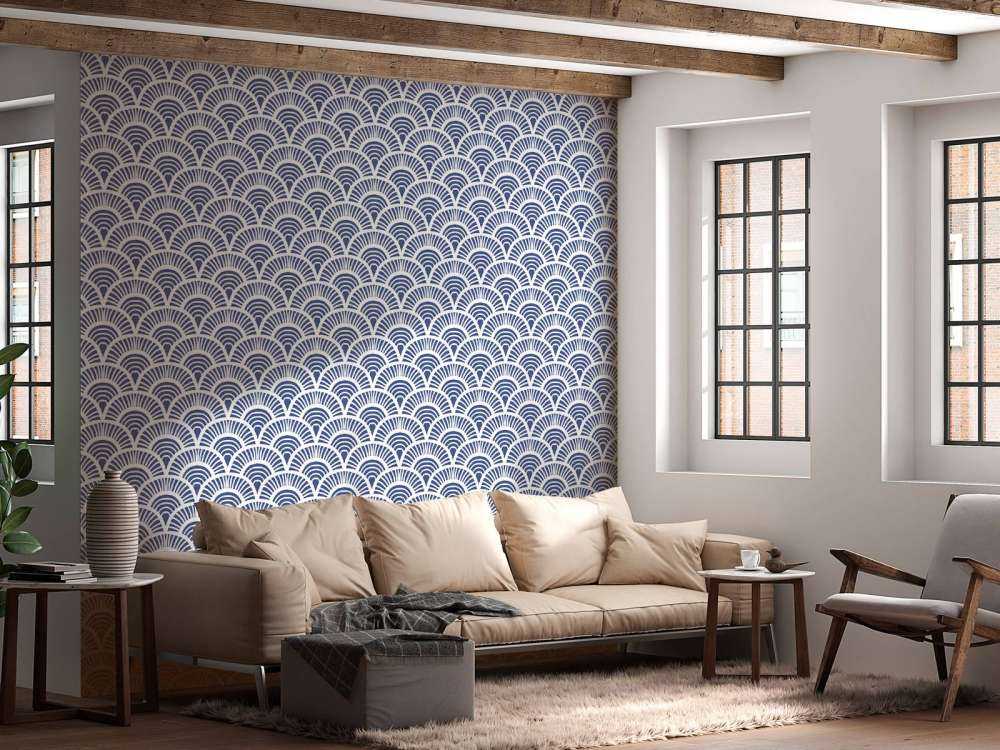 Blauwe golfjes print