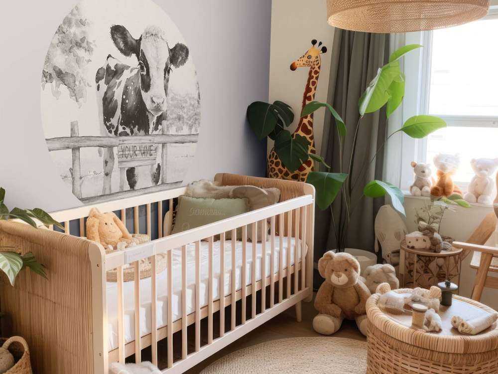 Baby cow in a field beige