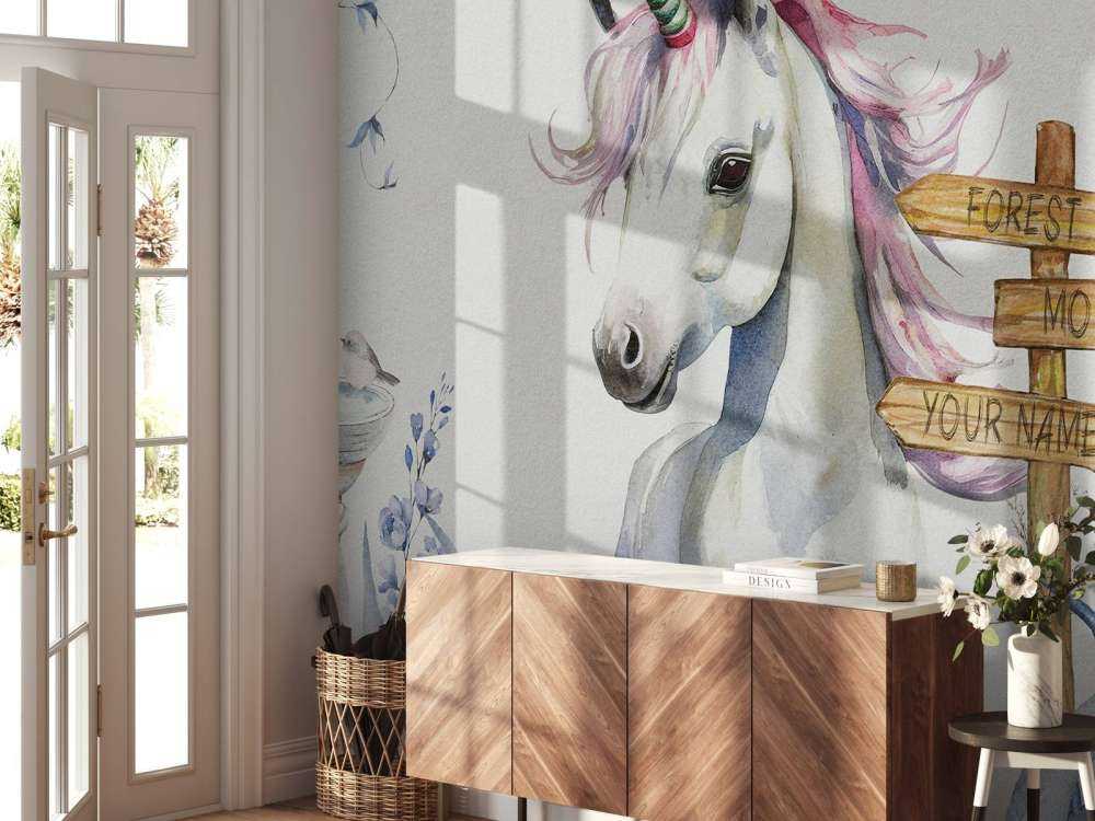 Baby unicorn with plants blue