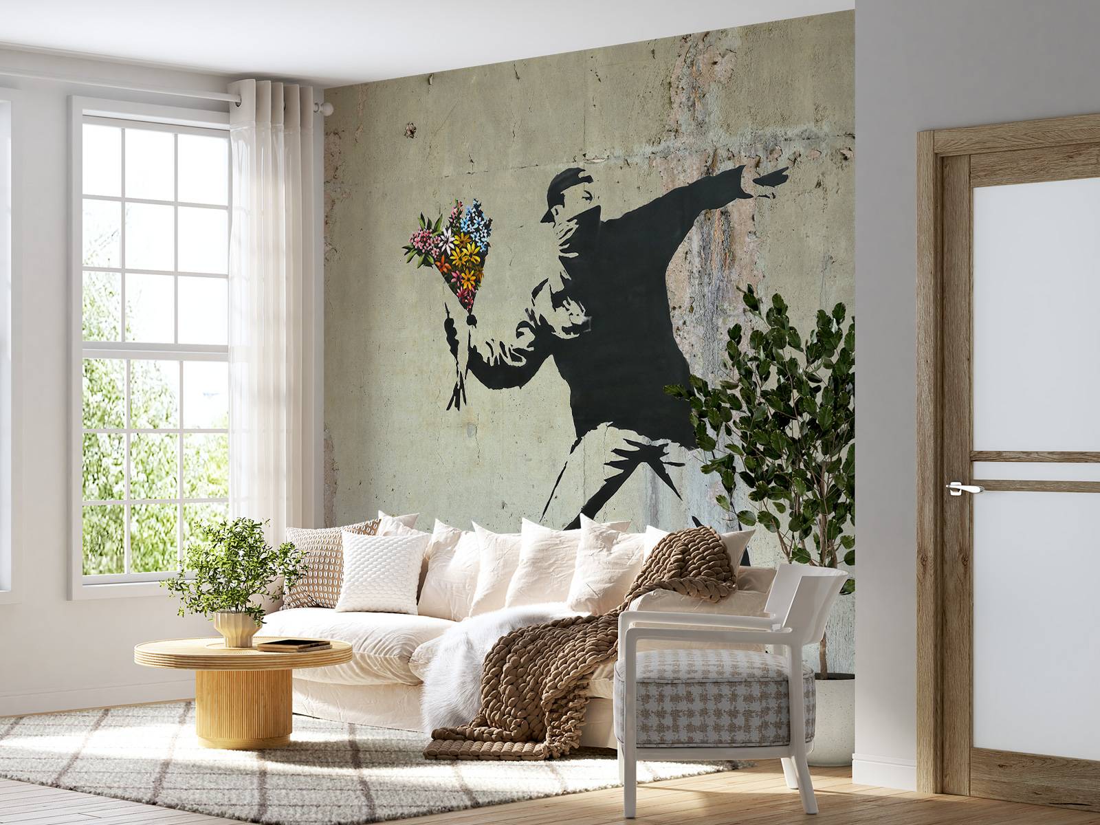 Poster Banksy "Throwing Flowers" (61 X 91,5 Cm) | Affiche Art De Rue Dans Cadeau Tube Rouge - Prêt à Offrir