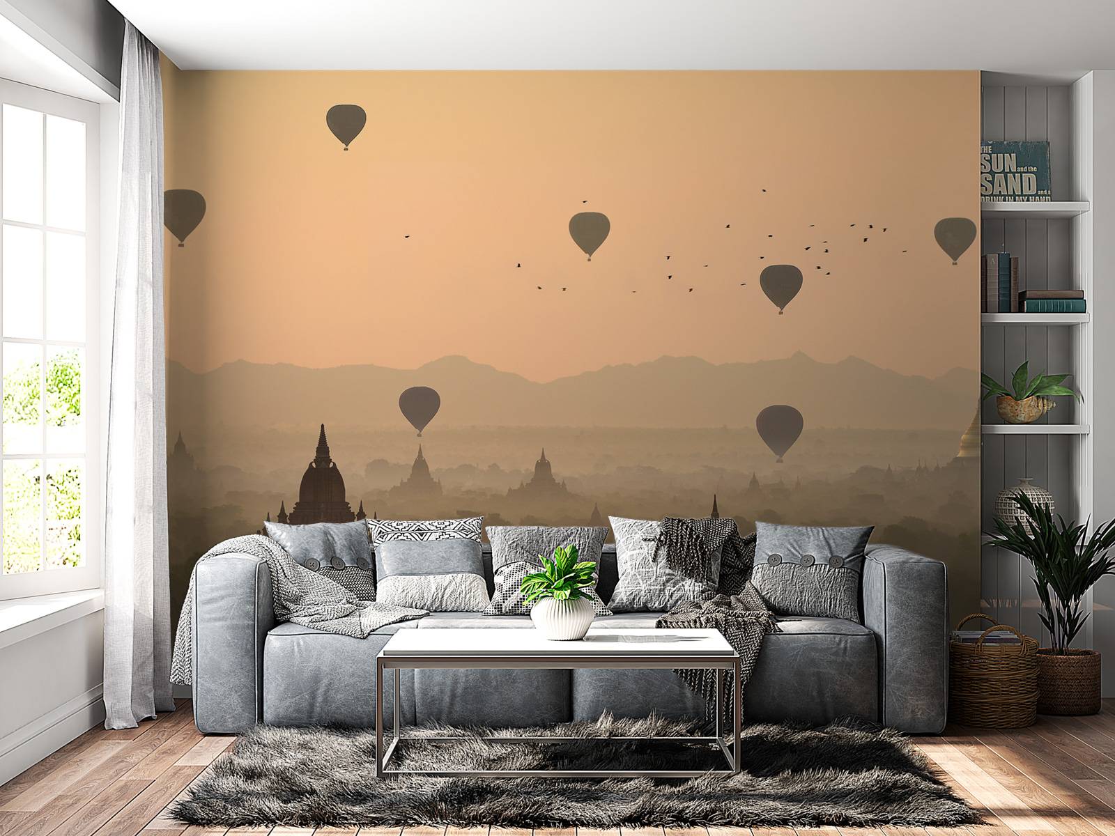Bagan, balloons flying over ancient temples